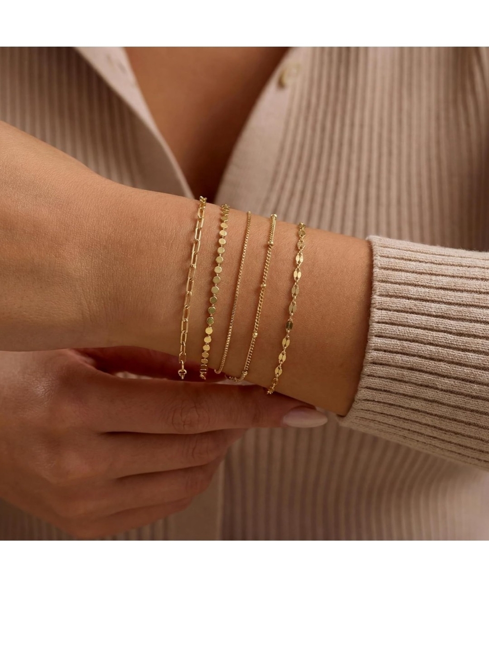 Gold Layered Bracelet Set for Women - Elegant Stacking Chains - Picture 4 of 7